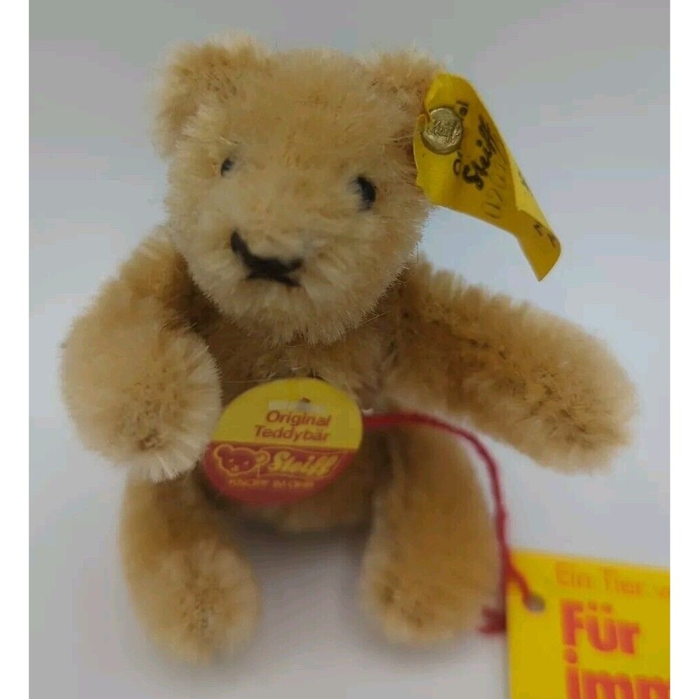 VTG Steiff Mini Seated Posable Teddy Bear 0201/11 w/All Tags Excellent
